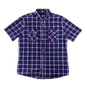 Enyce Plaid Button Short Sleeve Casual Shirt Dark Blue Size 3XL Chest Pocket